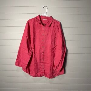 Soft Surroundings Linen Button Down Shirt Pink Coastal Grandma Lagenlook 1X